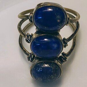 Vtg 925 Sterling Silver Lapis Celestrial Blue Triple Stone BAND RING